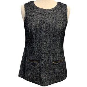 CAbi Sleeveless Herringbone Tweed Zipper Pockets Business Casual Blouse Size S